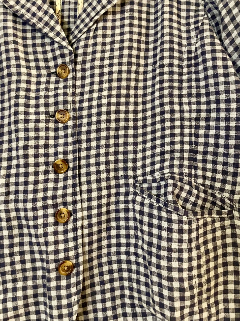 Sundance Ziri Linen Blue Gingham Check Button Front Blazer Jacket - L - Picture 3 of 13